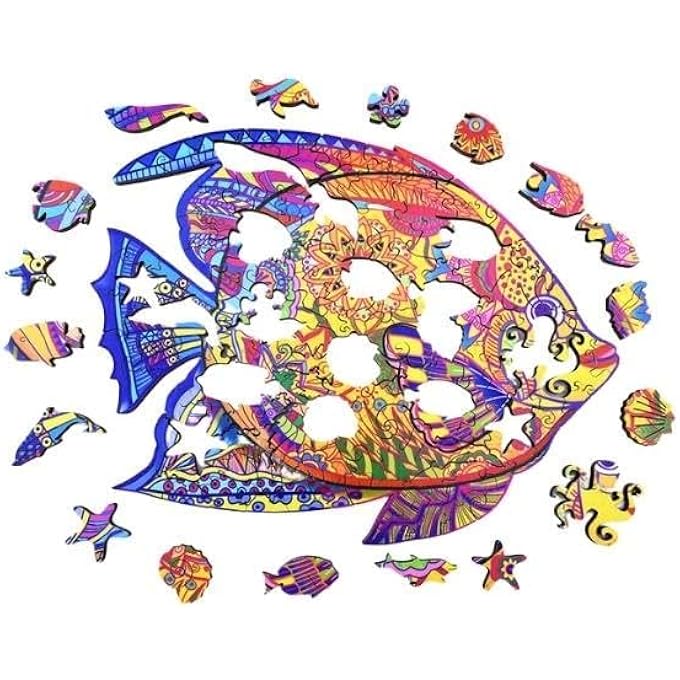 WOODEN JIGSAW PUZZLES, 3D WOODEN ANIMALS SHAPED PUZZLES, BEST GIFT FOR ADULTS AND KIDS DIY PUZZLE PIECE, COLORFUL UNIQUE SHAPED FISH PUZZLES A5-5.8 X 8.2 IN - Image 3